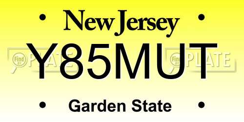 Y85MUT New Jersey License Plate