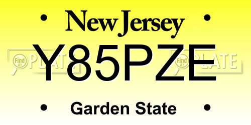 Y85PZE New Jersey License Plate