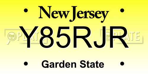 Y85RJR New Jersey License Plate