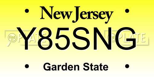 Y85SNG New Jersey License Plate