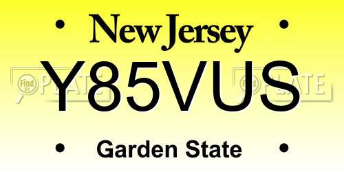 Y85VUS New Jersey License Plate