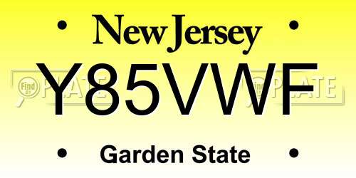 Y85VWF New Jersey License Plate