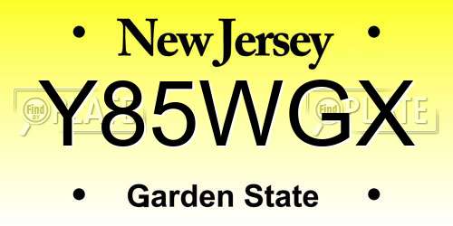 Y85WGX New Jersey License Plate
