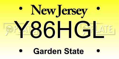 Y86HGL New Jersey License Plate