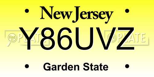 Y86UVZ New Jersey License Plate