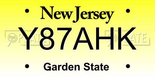 Y87AHK New Jersey License Plate