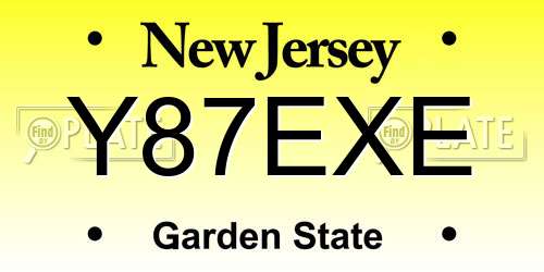 Y87EXE New Jersey License Plate