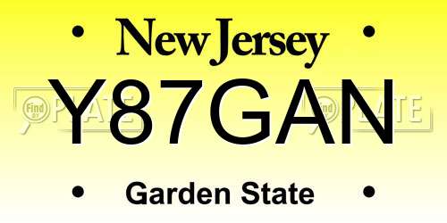Y87GAN New Jersey License Plate