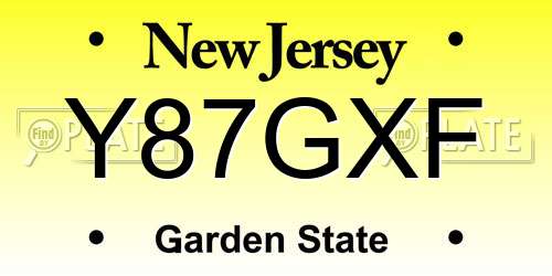 Y87GXF New Jersey License Plate