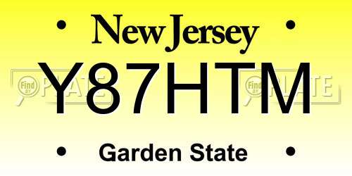 Y87HTM New Jersey License Plate