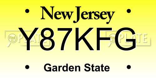 Y87KFG New Jersey License Plate