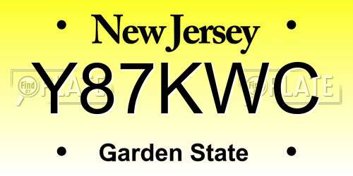 Y87KWC New Jersey License Plate