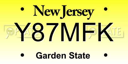 Y87MFK New Jersey License Plate