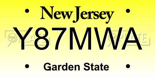 Y87MWA New Jersey License Plate