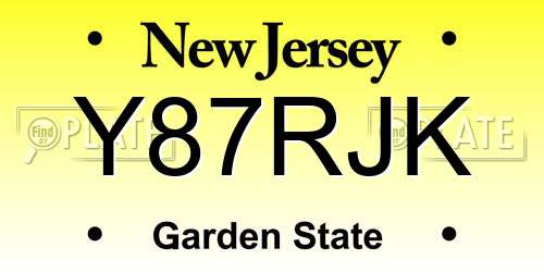 Y87RJK New Jersey License Plate