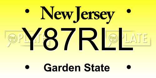 Y87RLL New Jersey License Plate