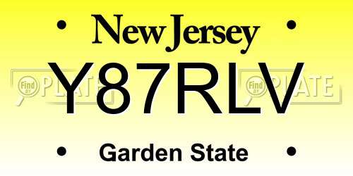 Y87RLV New Jersey License Plate