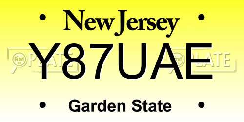 Y87UAE New Jersey License Plate