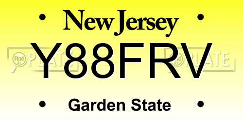 Y88FRV New Jersey License Plate