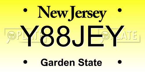 Y88JEY New Jersey License Plate