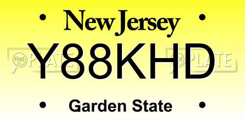 Y88KHD New Jersey License Plate