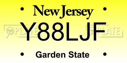 Y88LJF New Jersey License Plate