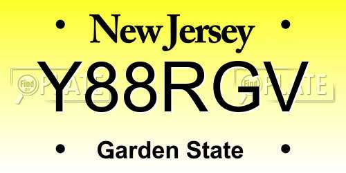 Y88RGV New Jersey License Plate