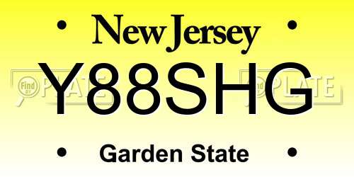 Y88SHG New Jersey License Plate