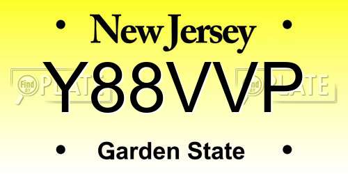 Y88VVP New Jersey License Plate
