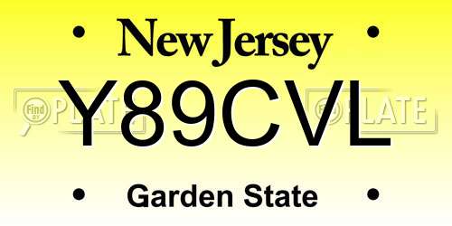 Y89CVL New Jersey License Plate