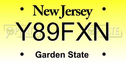 Y89FXN New Jersey License Plate