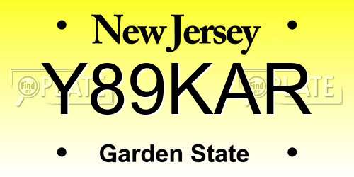 Y89KAR New Jersey License Plate