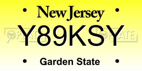 Y89KSY New Jersey License Plate