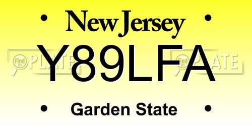 Y89LFA New Jersey License Plate