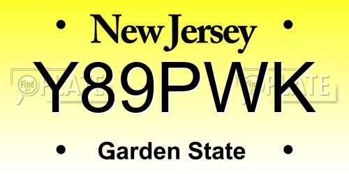 Y89PWK New Jersey License Plate