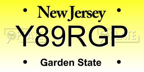 Y89RGP New Jersey License Plate