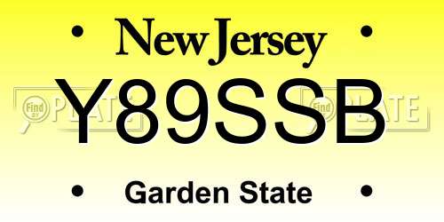 Y89SSB New Jersey License Plate