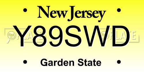 Y89SWD New Jersey License Plate