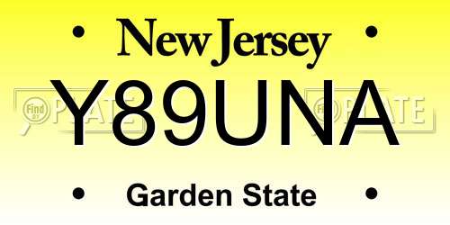 Y89UNA New Jersey License Plate