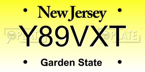 Y89VXT New Jersey License Plate