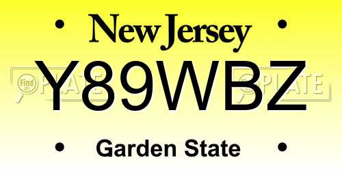 Y89WBZ New Jersey License Plate