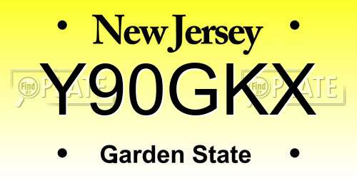 Y90GKX New Jersey License Plate