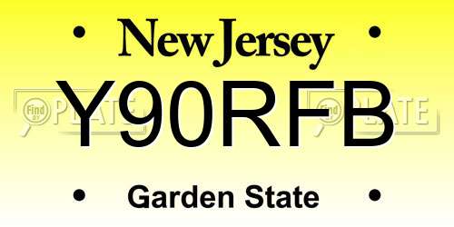 Y90RFB New Jersey License Plate