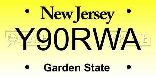 Y90RWA New Jersey License Plate