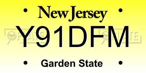 Y91DFM New Jersey License Plate