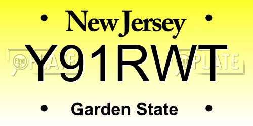 Y91RWT New Jersey License Plate