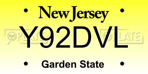 Y92DVL New Jersey License Plate