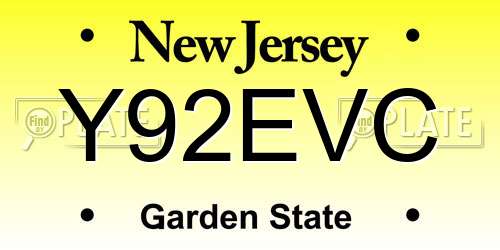 Y92EVC New Jersey License Plate