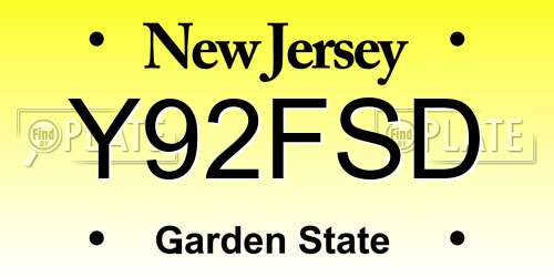 Y92FSD New Jersey License Plate