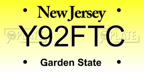 Y92FTC New Jersey License Plate